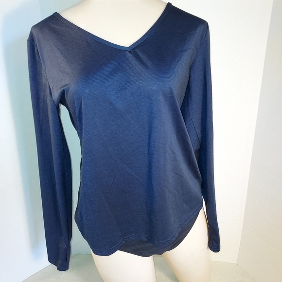 ZYIA Tops - Zyia Navy Blue Long Sleeve Knotted Back Athletic top size L